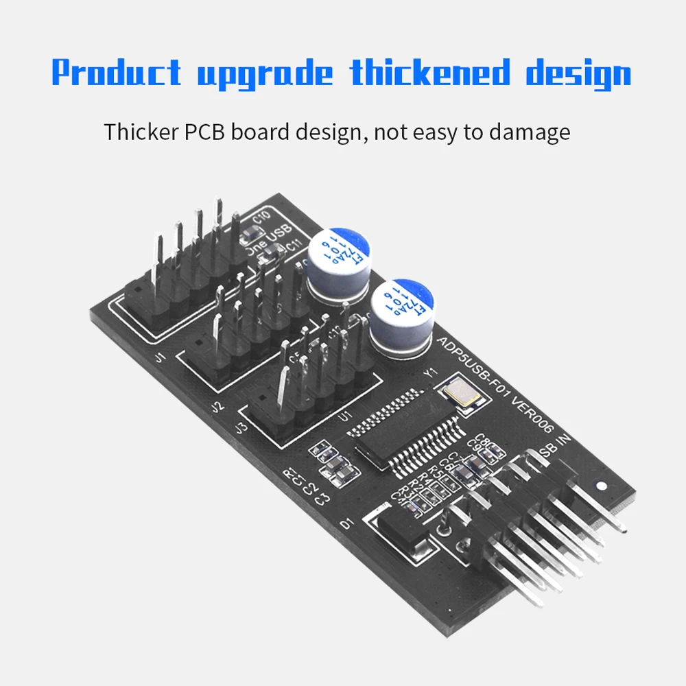 TISHIRC USB 9Pin محول 1 إلى 3 USB موزع 1 إلى 3 USB لوح رأس 9Pin لاختبار سرعة المروحة تبريد المياه لـ RGB LED