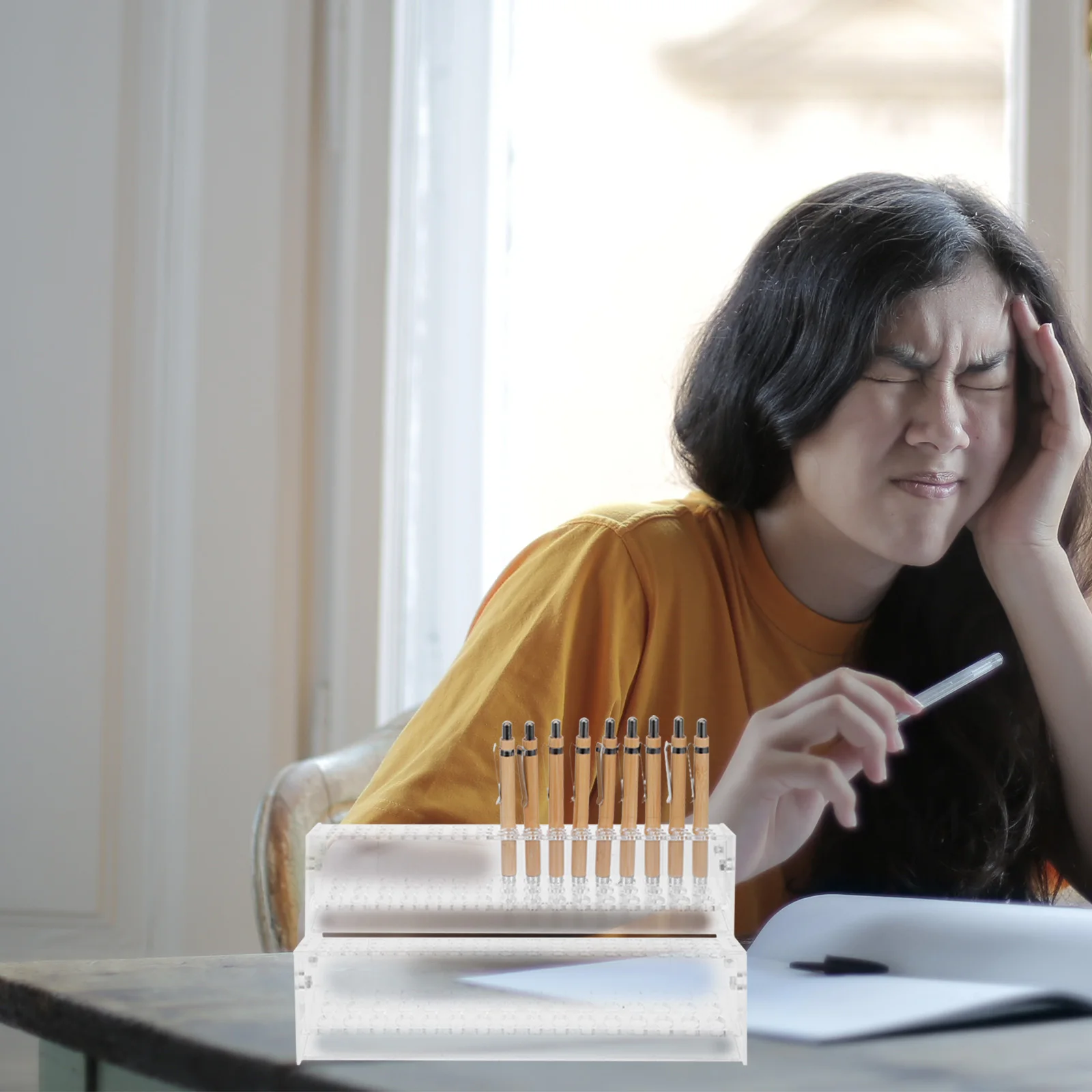 

48 Slots Acrylic Pen Pencil Holder Display Stand Clear Desk Organizer Transparent Storage Rack For Office Home Stationery Store