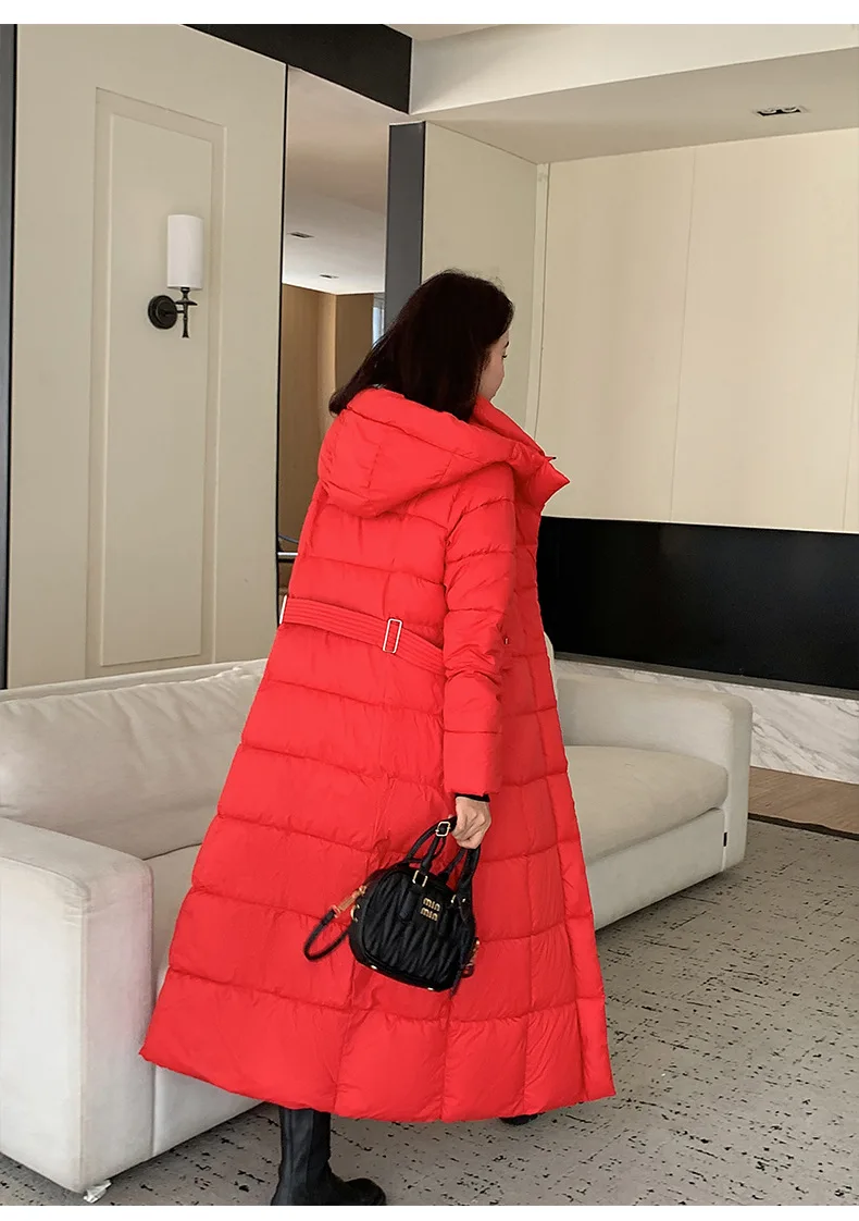 Winter Ladies Long Warm Down Jacket Big Size Puffer Outwears Thicken Hooded Down Coat Women Light Thin White Duck Jacket Parkas