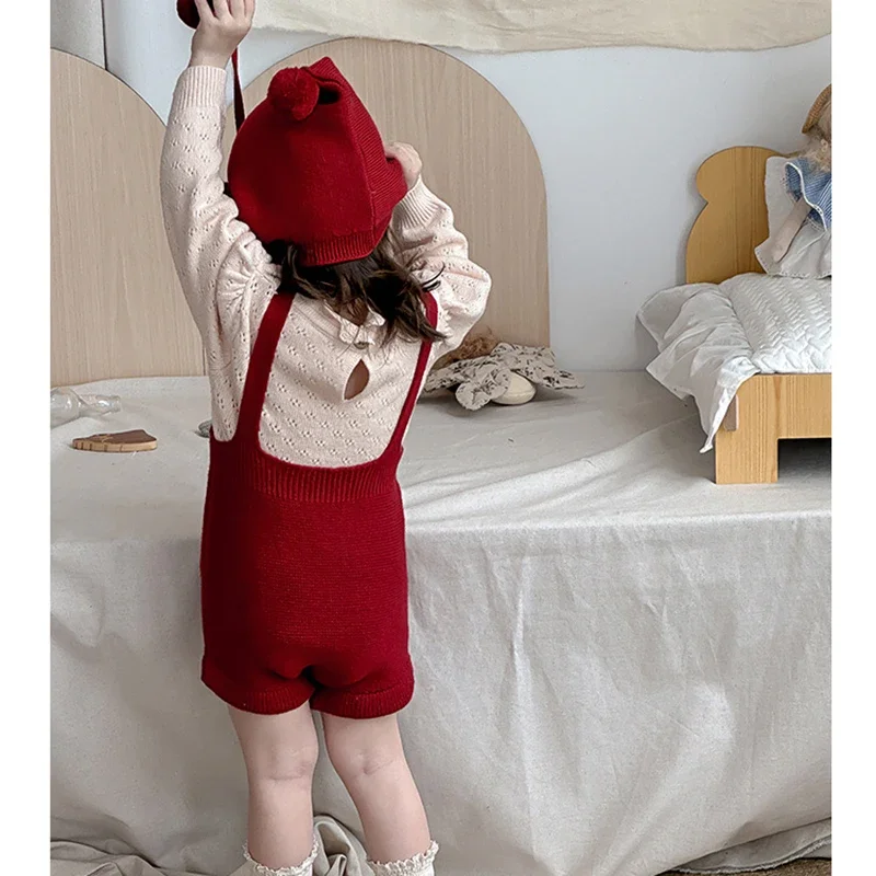 2025 New Autumn Christmas Toddler Baby Girls Clothing Sets Long Sleeved Knitted Sweater+Jumpsuit+Hat  New Year Clothes Suit #5
