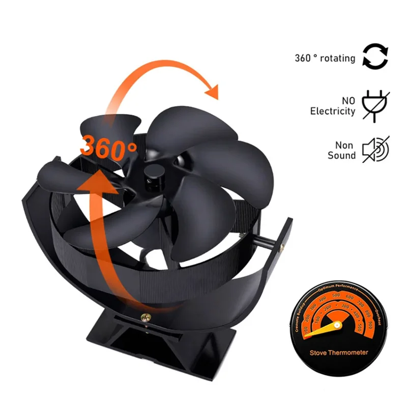 1 PCS 6 Blades Heat Powered Stove Fan Quiet Stove Fan Efficient Heat Log Wood Burner Eco-Fan
