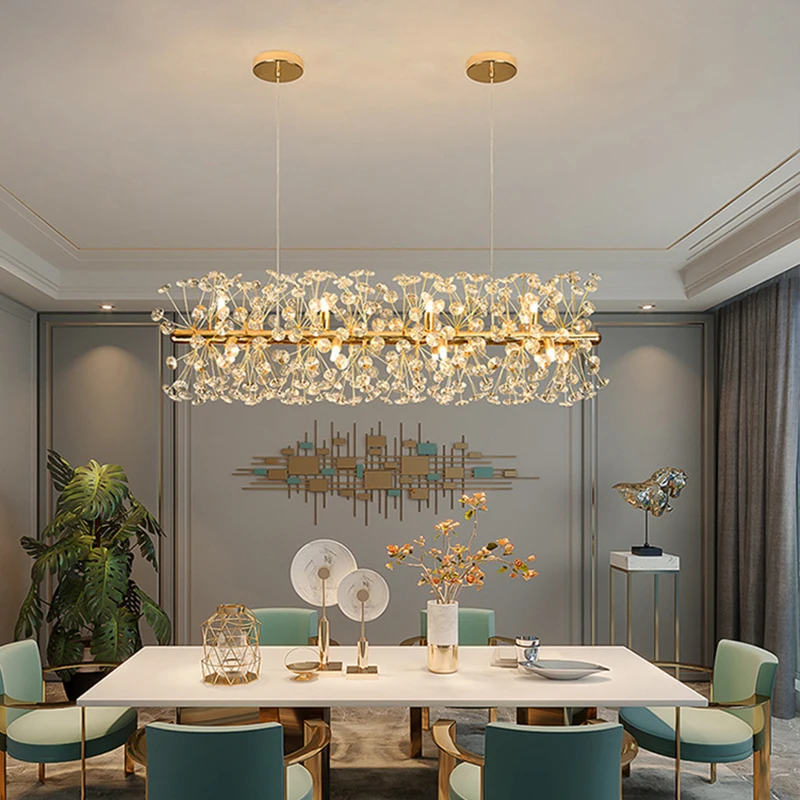 LED Modern Dandelion Crystal Pendant Lights Gold Hanging Chandeliers Living Room Bedroom Luxury Lustre Restaurant Pendant Lamps