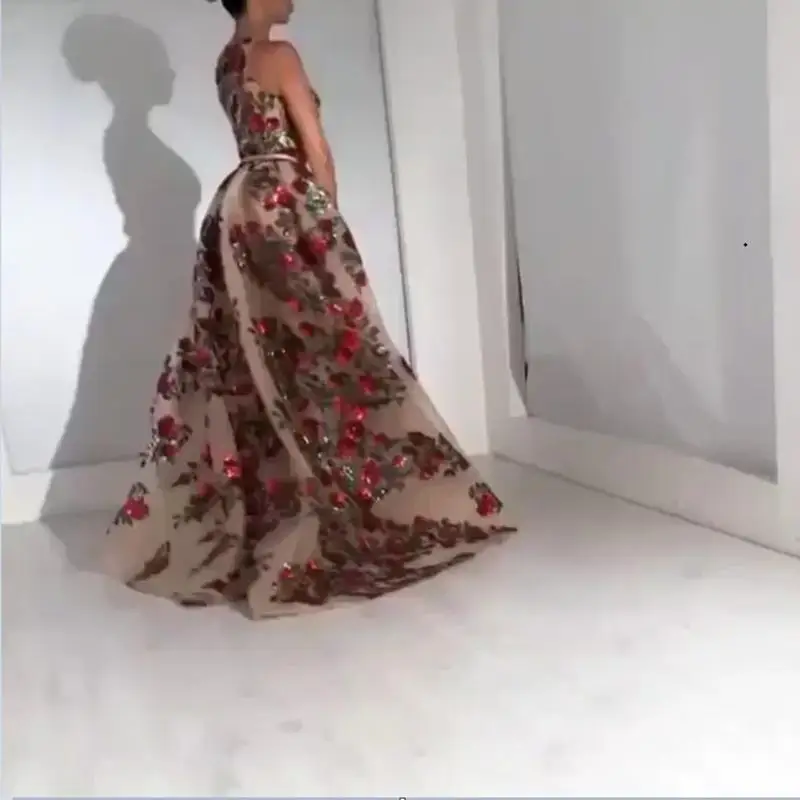 New Style Summer Sexy V Neck Strapless Halter Sleeveless Dress Women Chiffon Print Long Skirt evening dress Vestidos