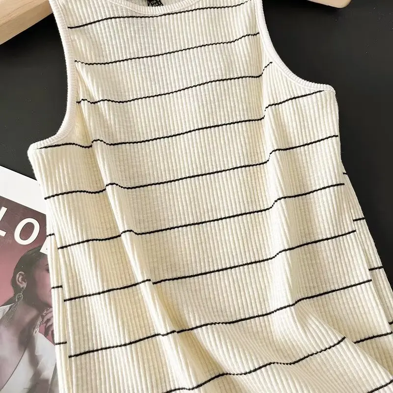 Jenny&Dave Fashion High Street Basic Striped Tank Tops Women Ladies Casual Knitted Ribbed Camisole Top