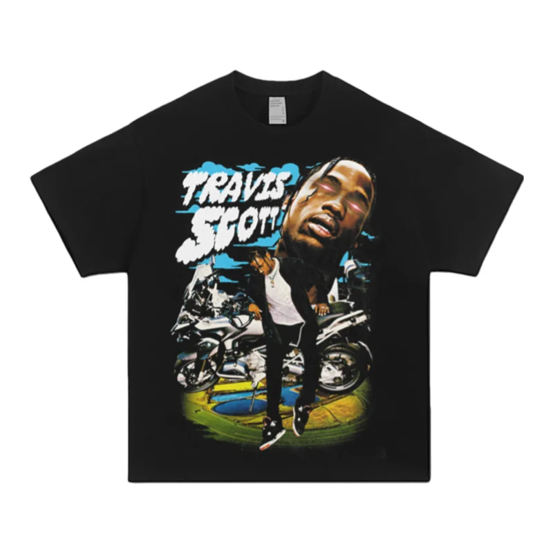 

Футболка в стиле панк Y2K Urban Travis Scott Astroworld, хлопковая, с короткими рукавами, модная, свободного кроя, с круглым вырезом, для мужчин и женщин, уличная одежда