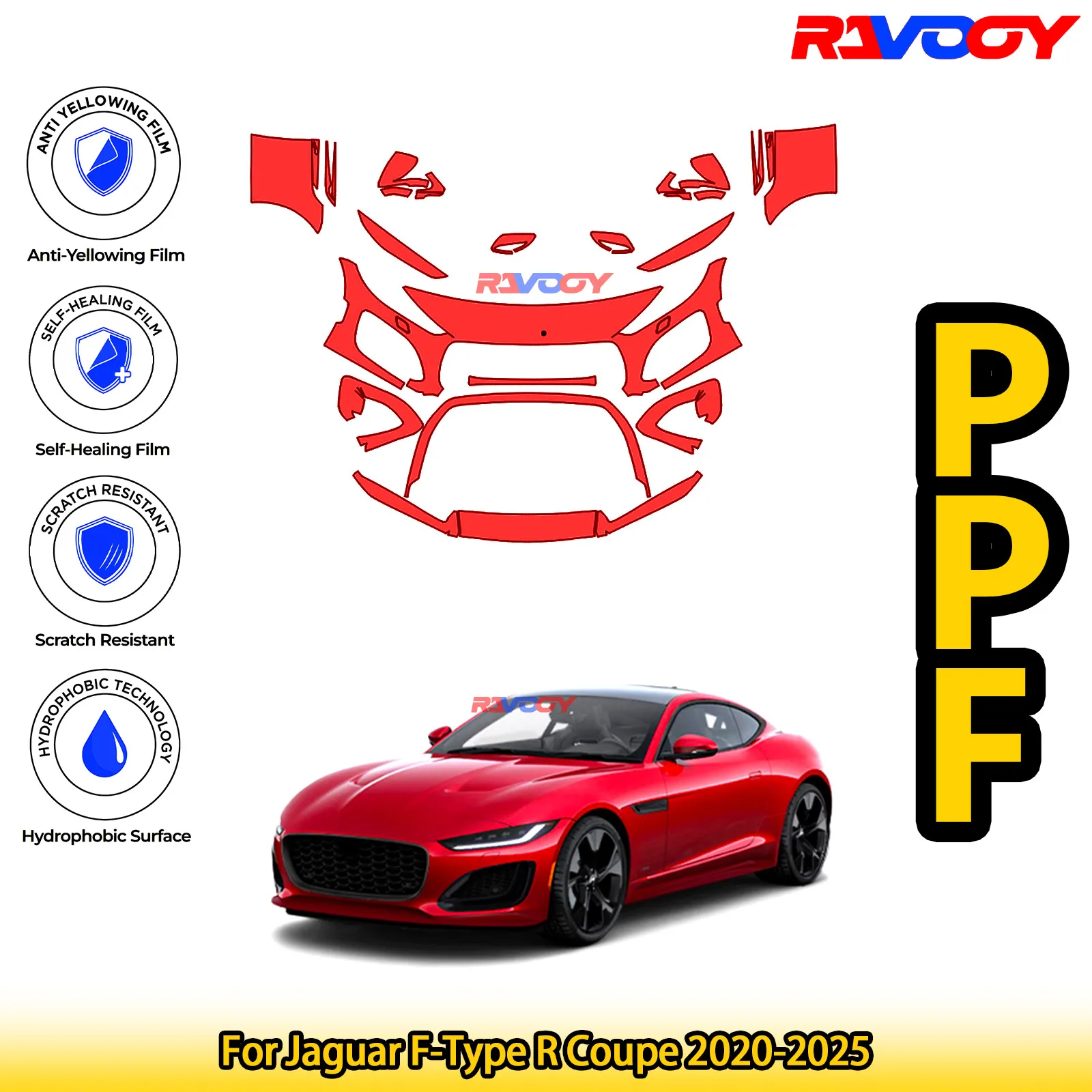 

Для Jaguar F-Type R Coupe 2020-2025 глянцевая матовая черная предварительно вырезанная передняя PPF комплект защитная пленка для краски