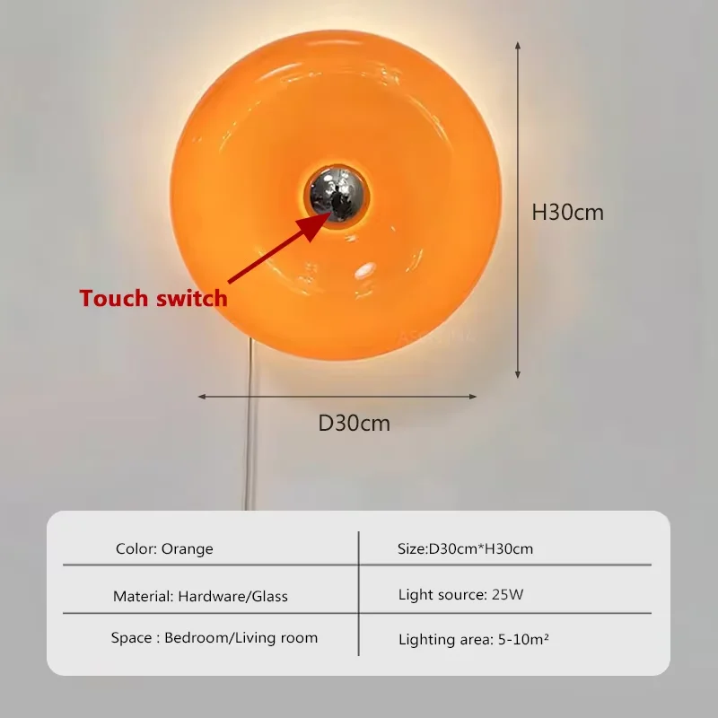 CETANT Donut Glas Wandleuchte Orange USB Stecker für Wohnzimmer Nachttisch Studie Tisch Büro LED Ambient mit Touch Schalter dreifarbige Beleuchtung 4