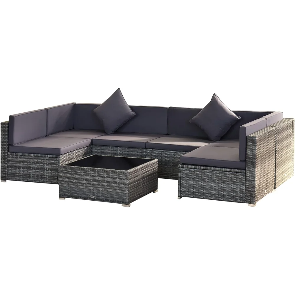 

7-Piece Patio Furniture Sets Outdoor Wicker Conversation Sets All Weather PE Rattan Sectional Sofa Set with Cushions