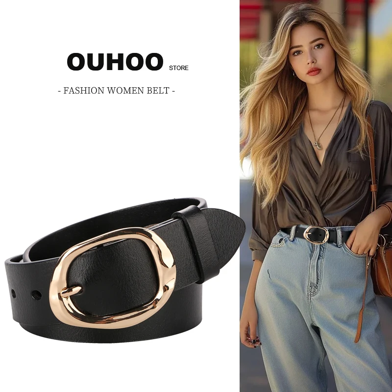 

2026 New Women's Fashion Leather Belt Casual Pin Buckle Gold Waistband Girdle for Jeans Pants Dresses - Stylish Accessory
