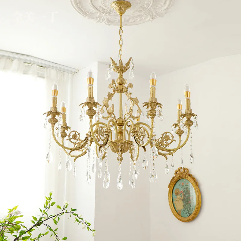 

style living room chandelier all copper retro dining room bedroom crystal lamp French luxury villa duplex lobby lamp