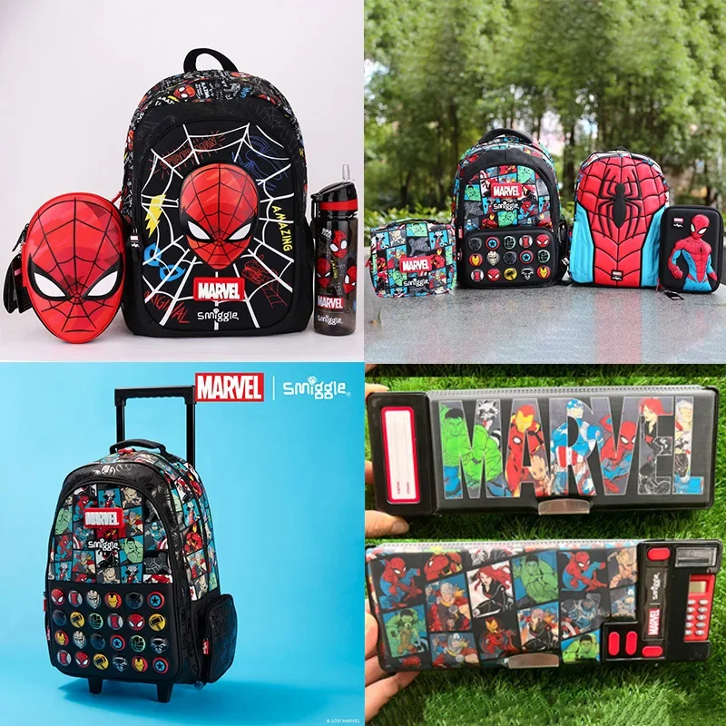 

Marvel Smiggle School Bag Superhero Boys Backpack Iron Man Spiderman Student Years Backpack Water Bottle Meal Bag Pencil Box