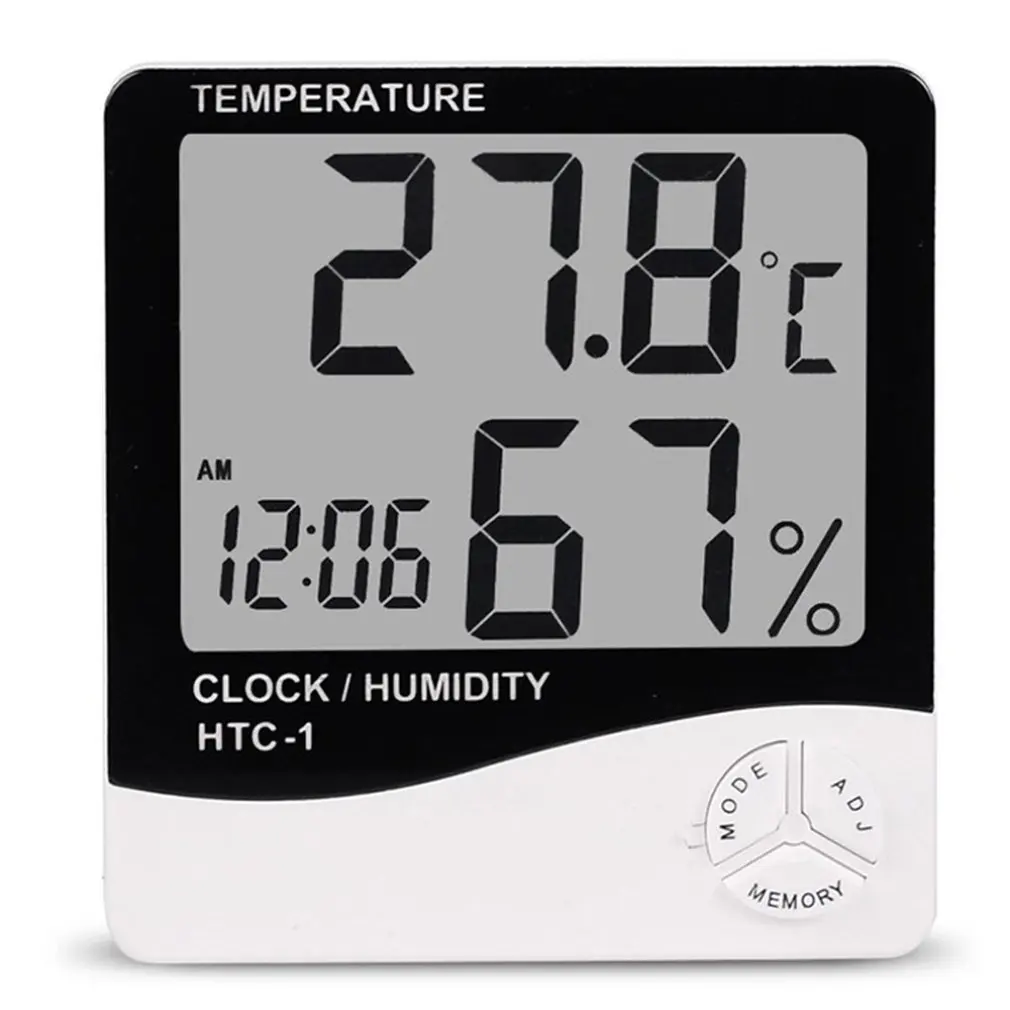 HTC-1 Electronic Thermohygrometer Weather Station With Clock LCD Electronic Digital Temperature Humidity Meter Household