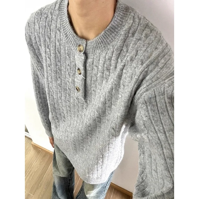 

Мужской свитер оверсайз с воротником-стойкой, повседневный, удобный крой, осенне-зимний, из полиэфирного волокна, длинный рукав, цветной