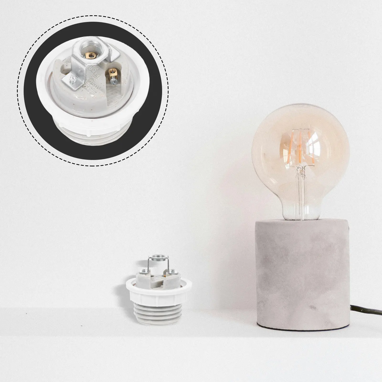 

E27 Ceramic Light Socket Full Thread Single Ring Porcelain Lamp Holder Easy Installation Replacement Compatible LED Halogen
