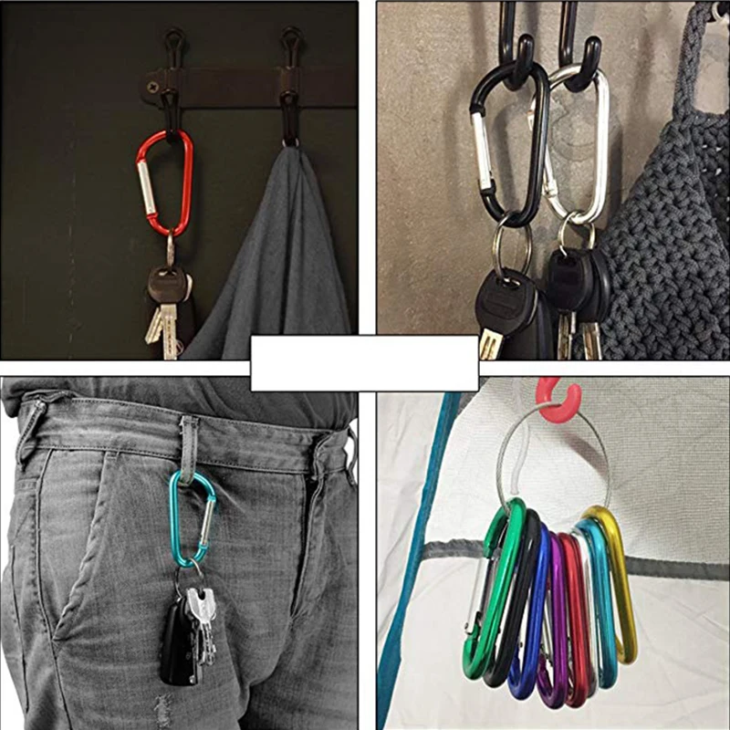 50/100 Buah Gesper Aluminium Carabiner Musim Semi Sabuk Klip Gantungan Kunci 4.6X2.5Cm untuk Aktivitas Luar Ruangan Berkemah Memancing Mendaki Perjalanan