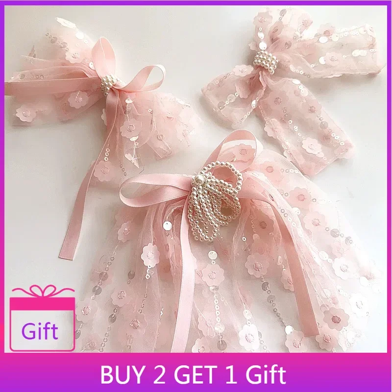 

Лолита Фея Стиль! Розовые кружевные заколки для волос с бантиком в виде лепестков цветов, милые аксессуары для волос с жемчужной лентой для девочек