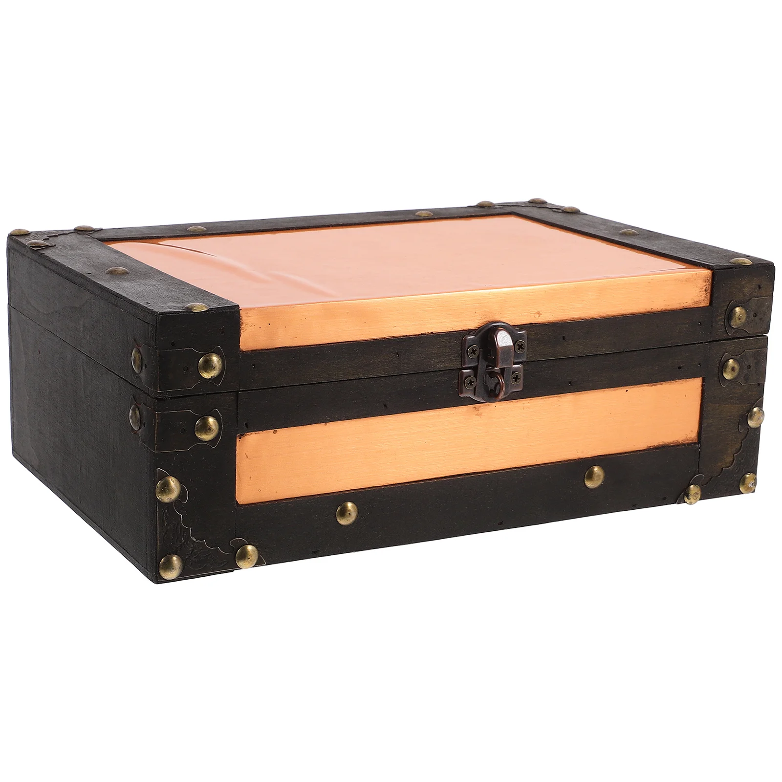 

Vintage Wooden Storage Box Lockable Decorative Keepsake Trunk Retro Treasure Chest Small Suitcase Creative Desktop Storage