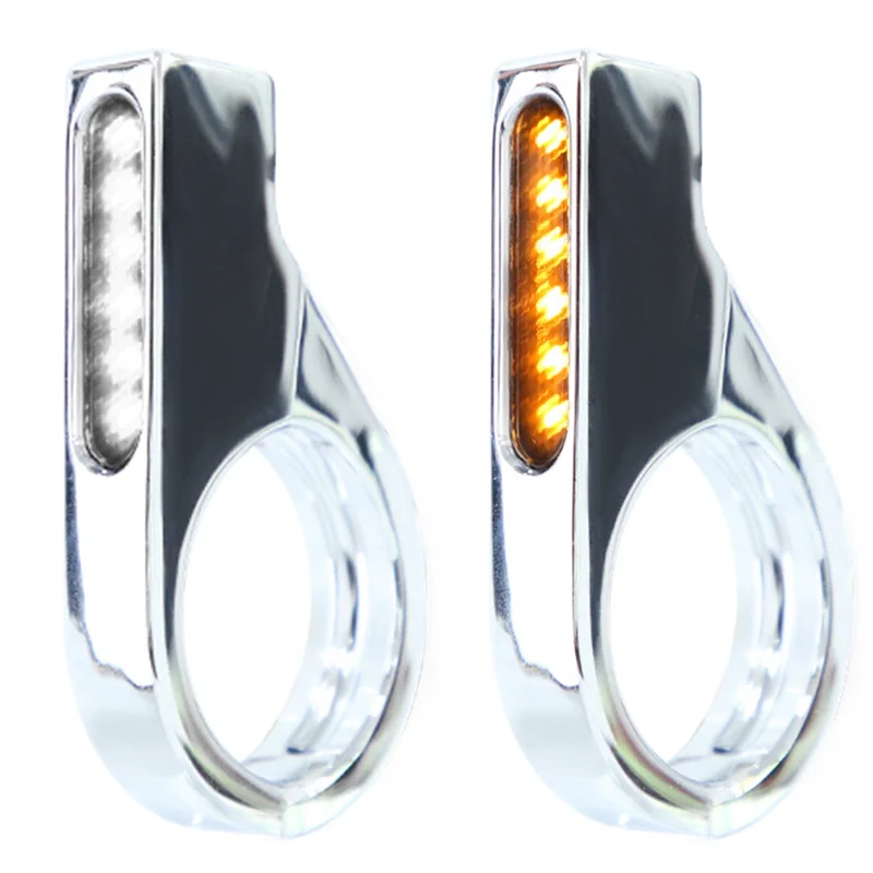 

Motorcycle Front Fork LED Turn Signals Universal Sequential Switchback Running Lights 12V Amber Blinkers