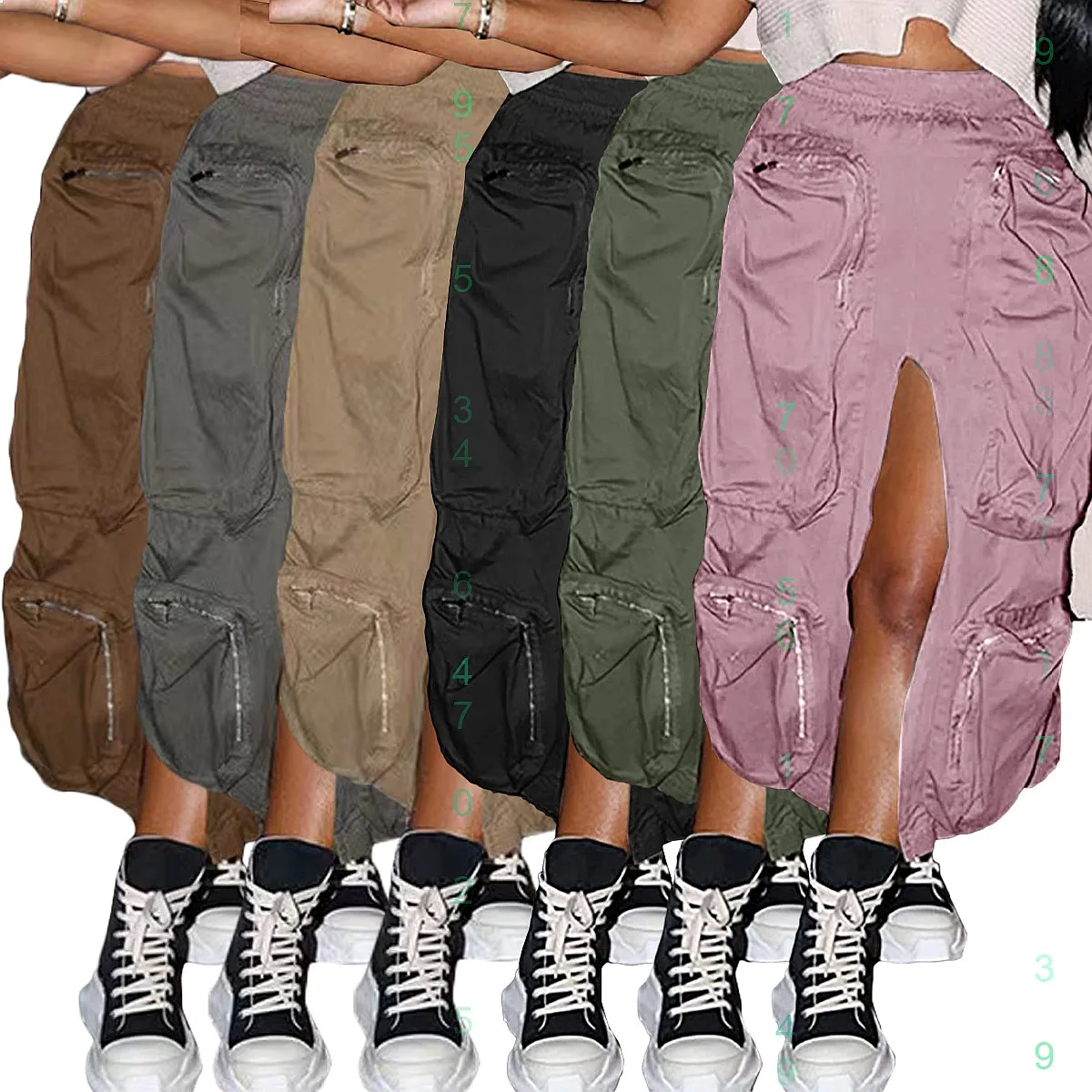 

Women's High Waist Cargo Skirt Long Skirt with Pockets Loose Fit Zipper Detail Solid Color Casual Skirts