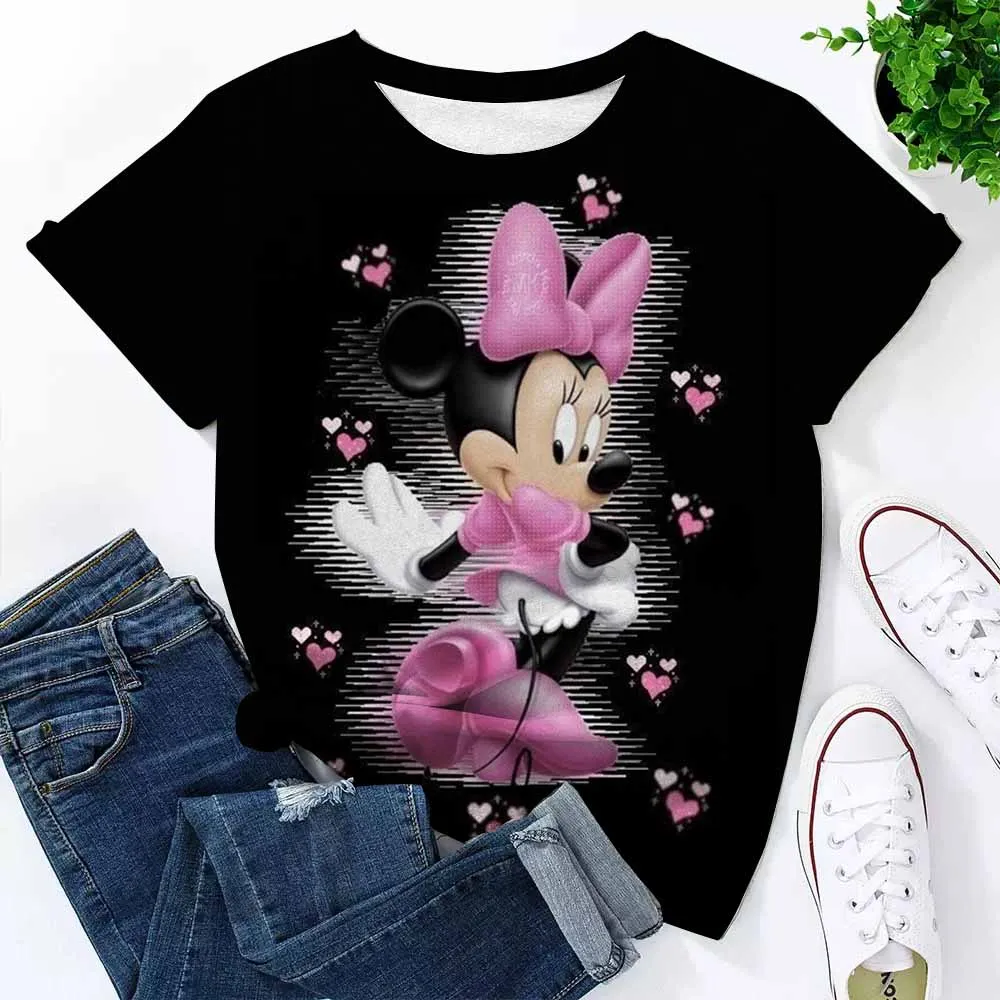 Disney Mickey Mouse Print Sommer T Shirt für Frauen Oversize T-shirt Rundhals Kleidung Pulovers Top Grafik T Shirts Casual