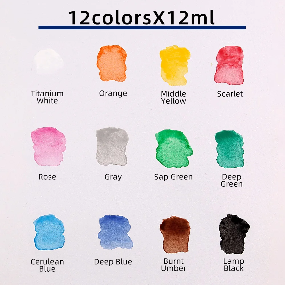 Imagem -03 - Conjunto de Pintura Aquarela para Artista Profissional Cores Vibrantes Tubos para Desenho Suprimentos para Colorir Esboços 12 Cores