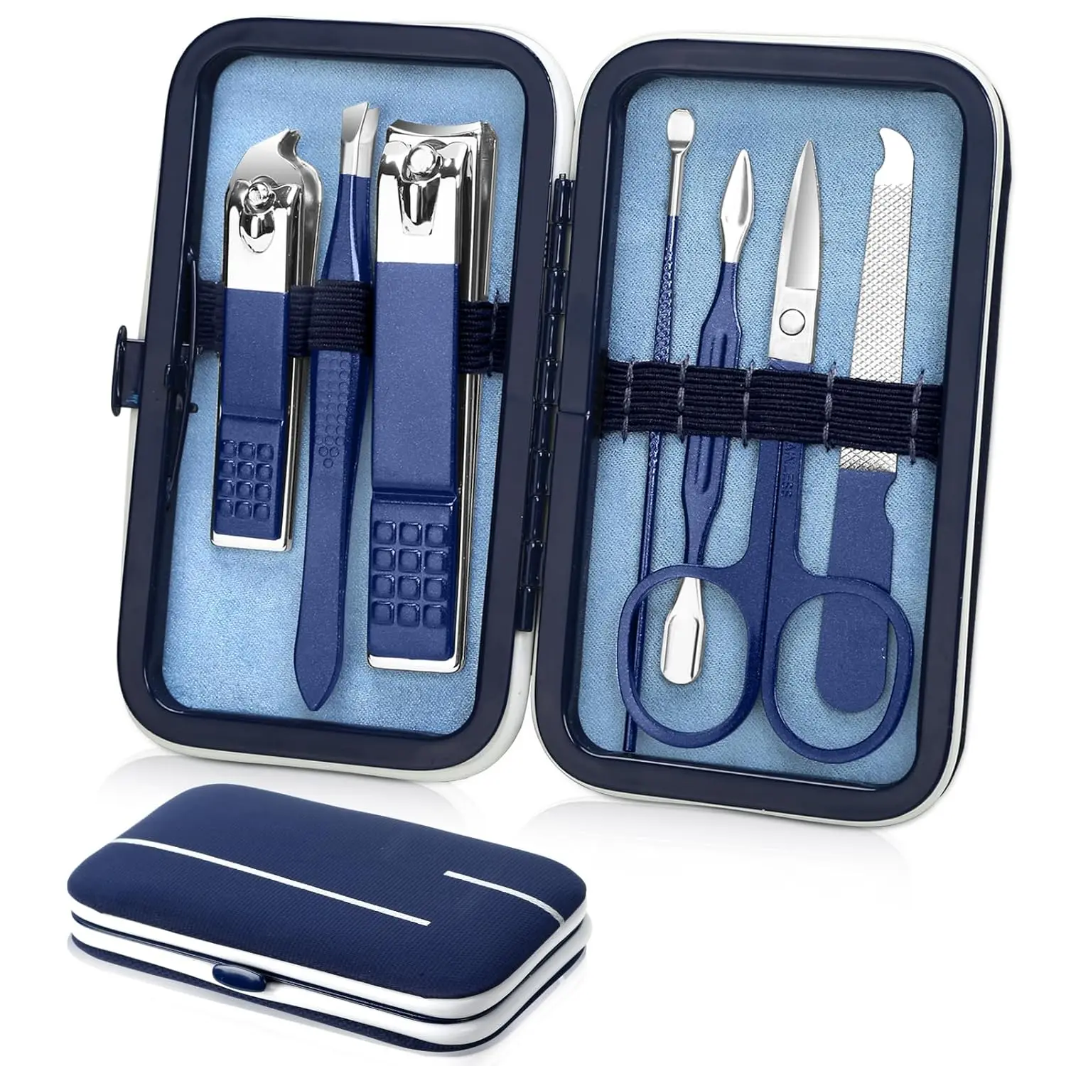 

Travel Manicure Set for Men Stainless Steel Nail Clipper Kit with Leather Case Professional Grooming Tool Gift for Dad Husband