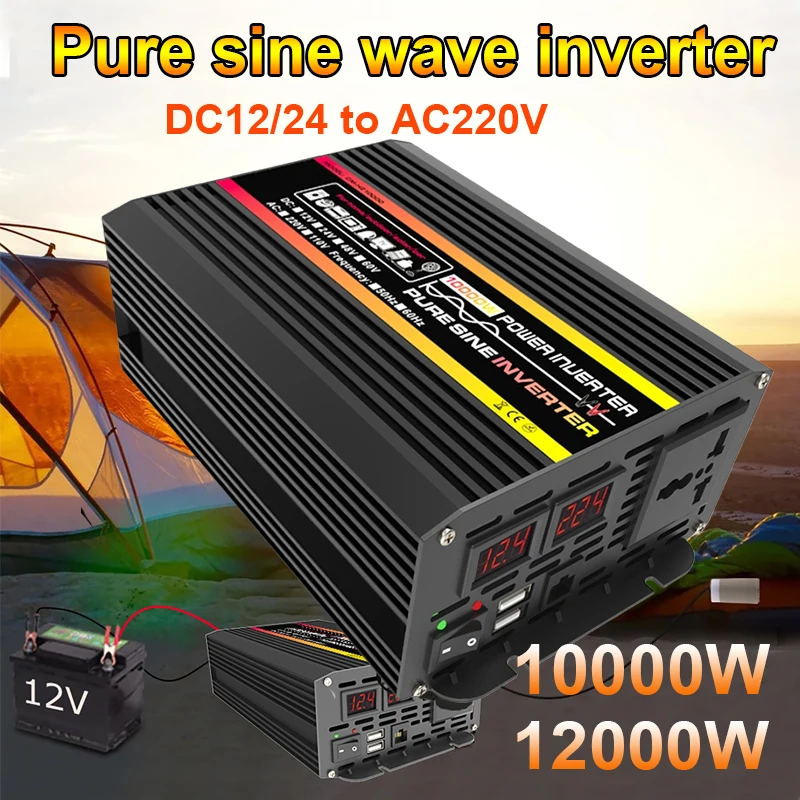 

10000W 12000W DC12V 24V TO AC 220V Pure Sine Wave Inverter LED Display Car Inverter Converter Voltage Transformer with Remote