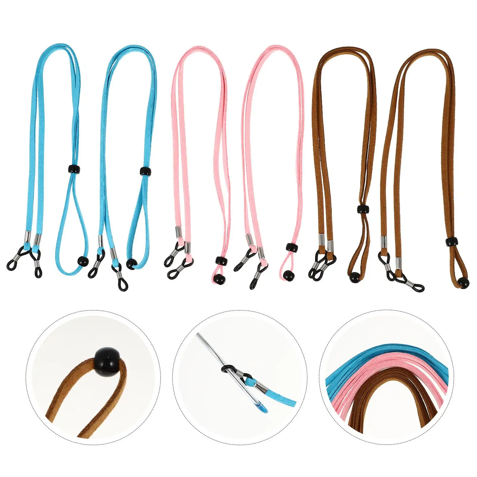 6pcs Glasses Lanyard Eyeglasses Strap Adjustable Lightweight Portable Suede Anti Lost Rope Protective Daily Use