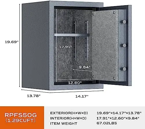 Deluxe Biometric Safe Box,Digital Fingerprint Fireproof Waterproof Safe with Touch Screen,Removable Shelf and 3 Spoke Safe Han