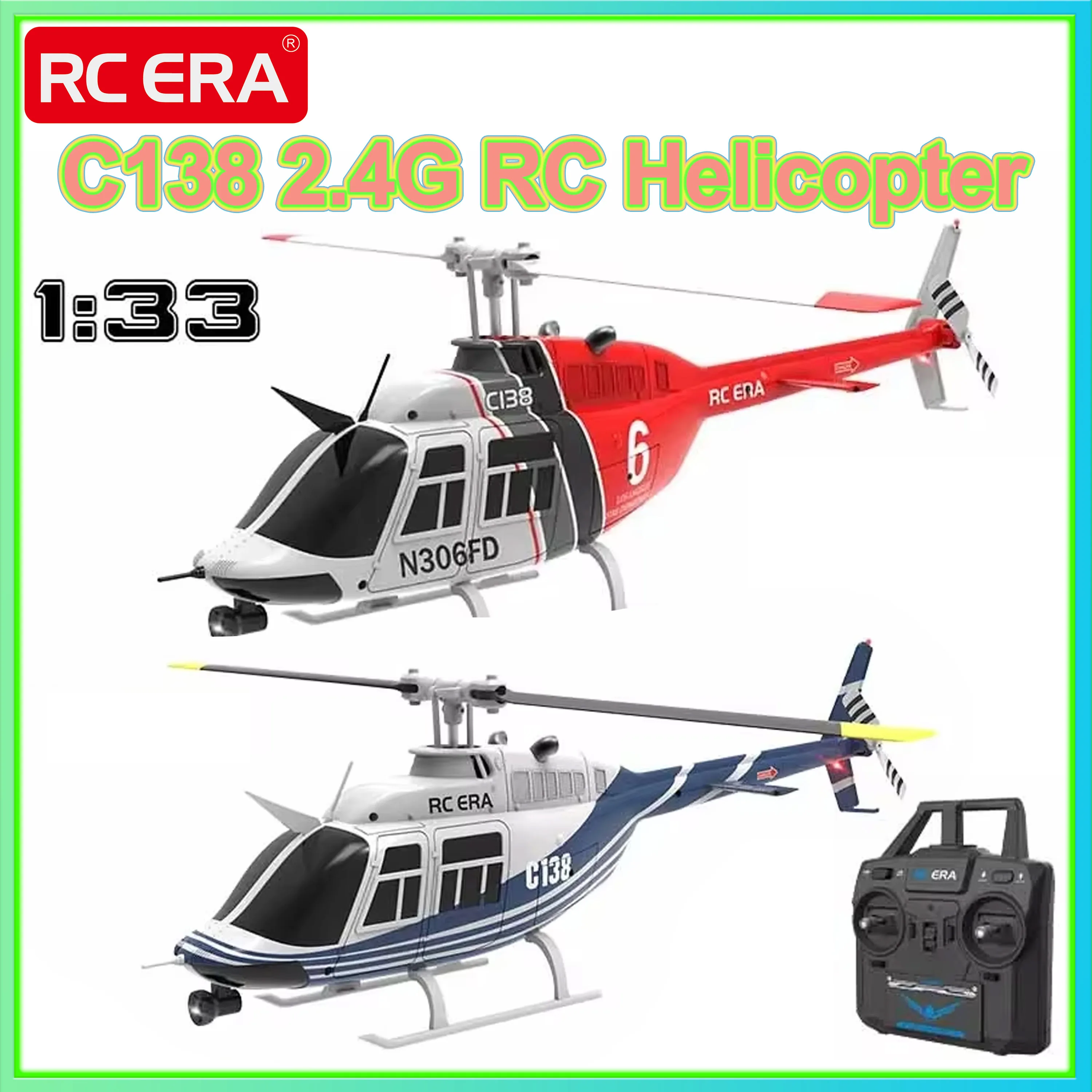

RC ERA C138 1/33 RC Helicopter 2.4G 6CH BELL 206 6-axis Gyro Stabilized Altitude Impact Resistance Simulation Kid Adult Toy Gift