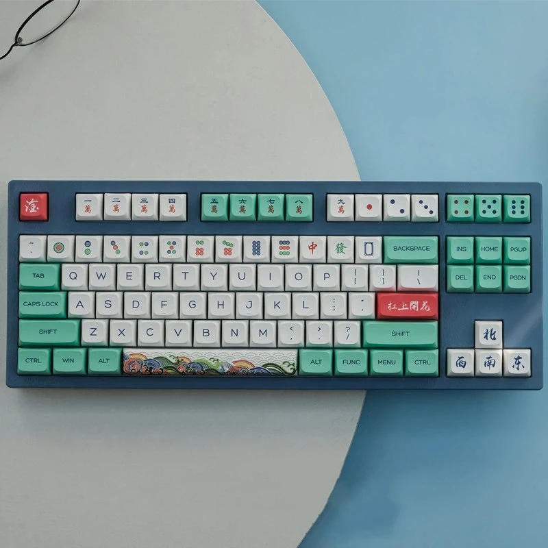 Keycaps Mahjong Theme Full Set Pbt Dye Sublimation Qx Profile Custom Caps Compatible For 68 87 98 104 980 Mechanical Keyboard