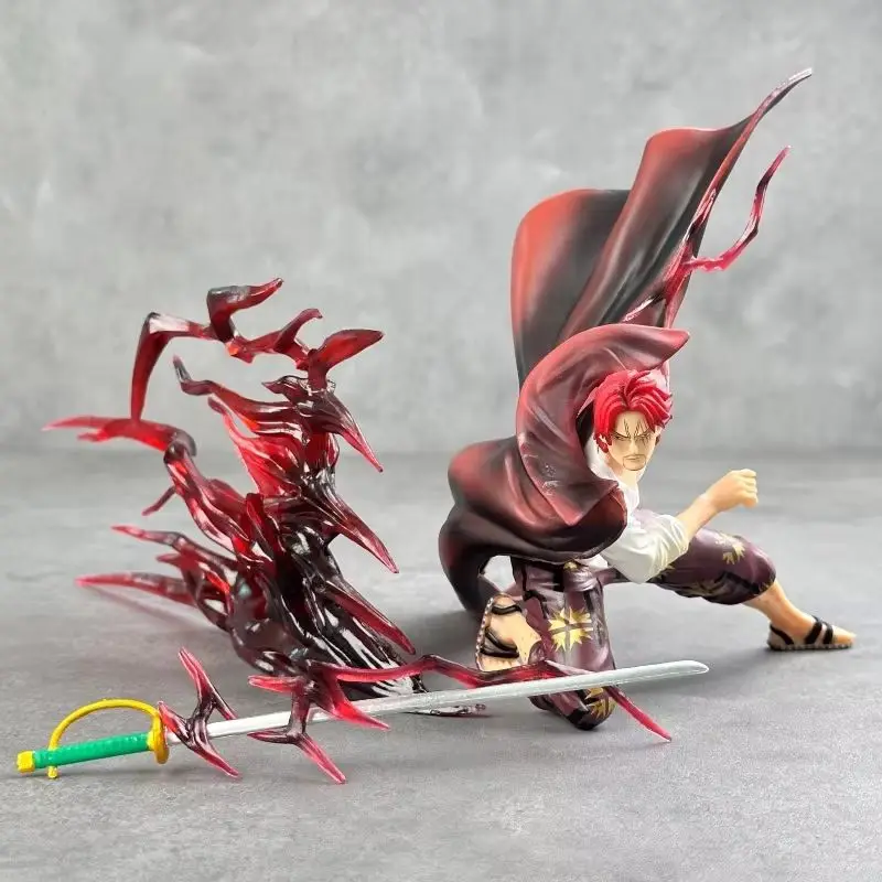 

32cm One Peice Anime Figurine Gk Red Hair Shanks Crouching Pose Action Collectible Model Toy Battle Scene Desktop Ornament Toys
