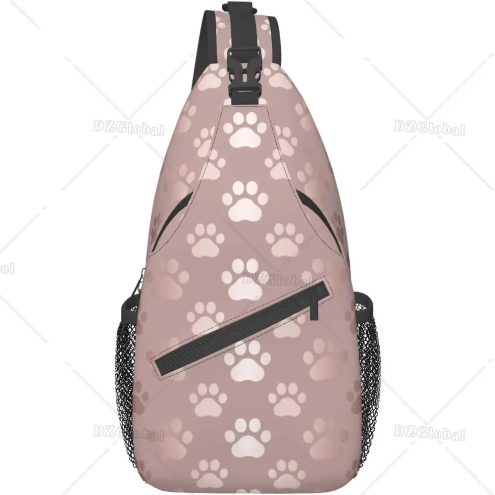 Sling Bag for Men Women Rose Gold Dog Paw Animal Crossbody Backpack Casual Hiking Daypack for Travel Sport Running Chest Bag