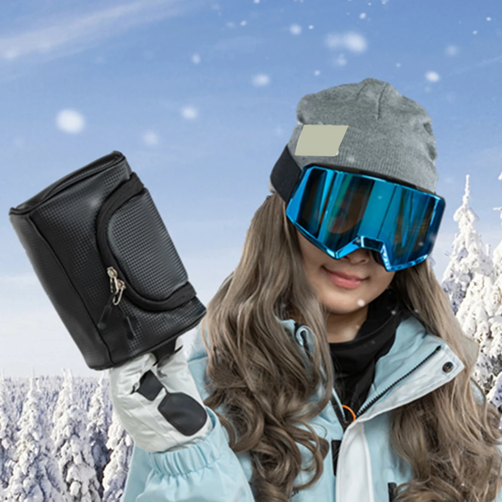 Ski glasses carrying bag waterproof leather travel pouch with zipper inner pocket and velvet lining for outdoor protection