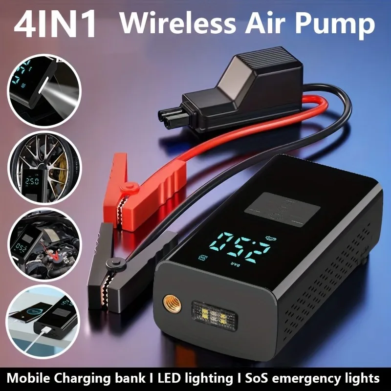 4 In 1 Car Emergency Starting Power Air Pump-Portable Battery Ignition Starter Lighting Car Air Pump Tire Car Inflator