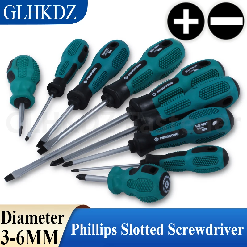 

3-6mm Magnetic Phillips Slotted Screwdriver 38-300mm TPR Rubber Handle Screwdriver Cross Flat Head Screwdriver Hand Repair Tool