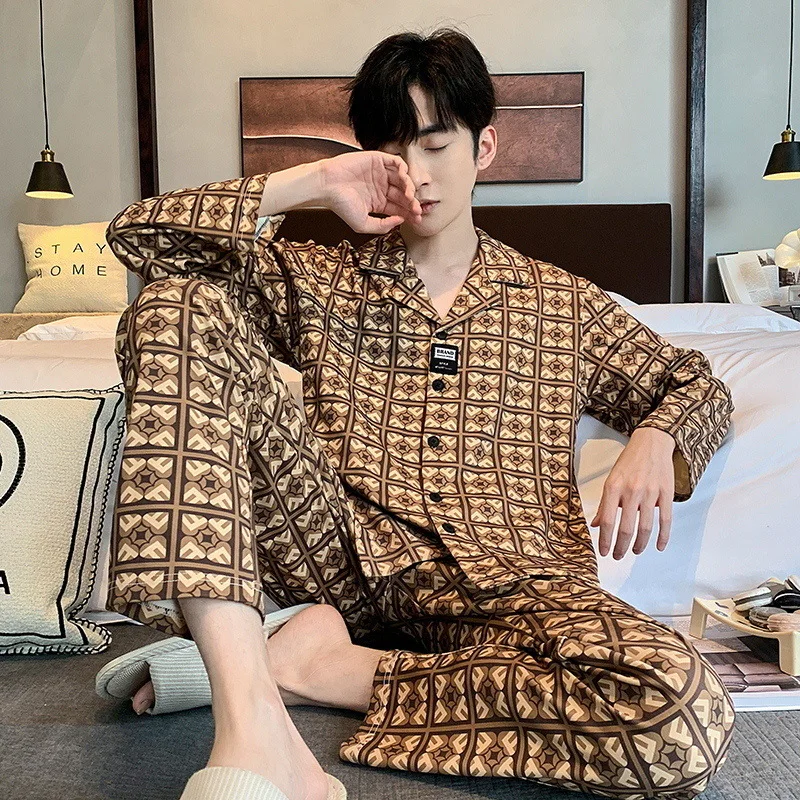 100% Cotton Pijama for Men 2 Pieces Lounge Sleepwear Pyjamas Plaid Spring Bedgown Home Clothes Man PJs Pure Cotton Pajamas Set