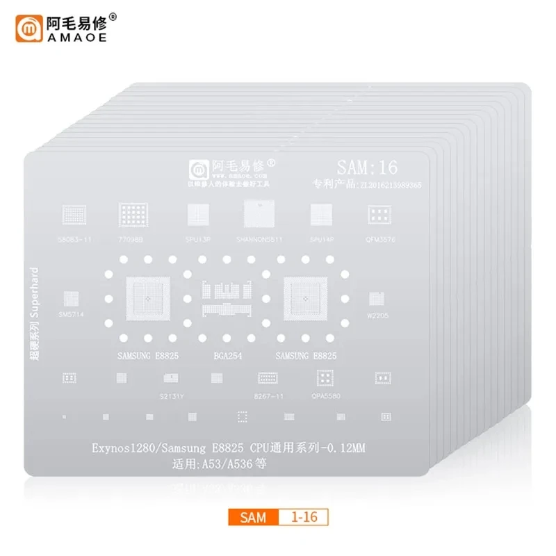 Amaoe for Samsung SAM 1-16 BGA Reballing Stencil Motherboard IC Chip Planting Template Steel Mesh