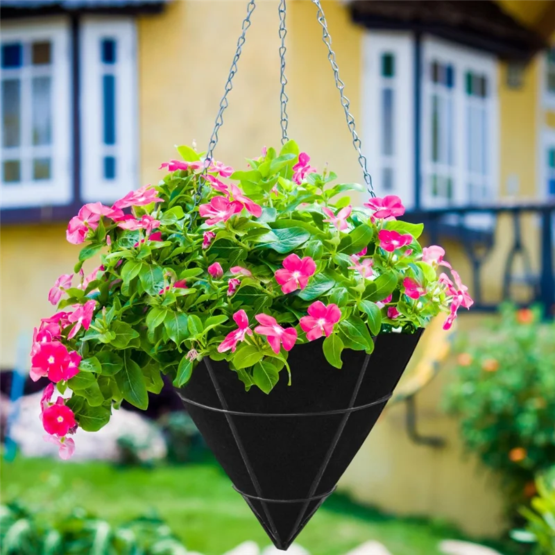 ABVJ-3PCS مخروط على شكل سلة زارع بطانات النسيج بطانات النباتات المعلقة غير المنسوجة بطانات زارع بطانات اللباد الأسود