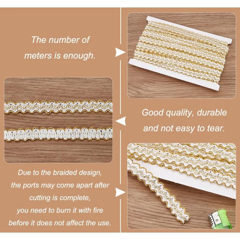 13 ياردة الأعرج جديلة حافة الذهب المنسوجة 1/2 بوصة الأبيض لامع S موجة الخياطة البوليستر الحرفية ل الستار الغلاف DIY بها بنفسك
