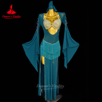 Belly Dancing Performance Robes for Women Sexy Fringe Robe+senior AB Stones Bra+headscarf 3pcs Adult Shaabi Balady Saidy Outfit