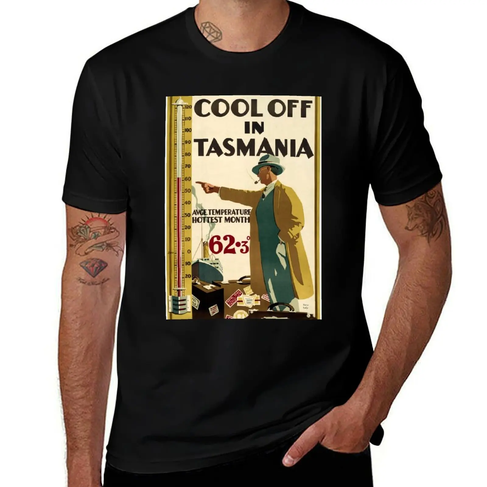 Tasmania Australia Vintage Travel Poster Restored T-Shirt Work Wear Breathable Tee T-Shirt