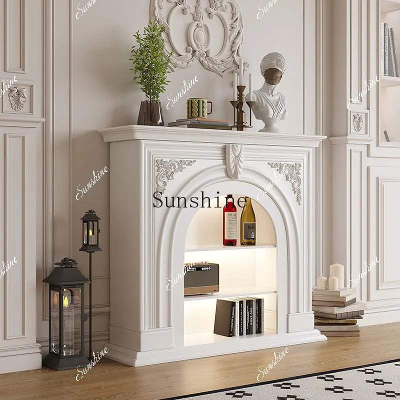 

Full solid wood fireplace decorative cabinet American retro living room fireplace side cabinet