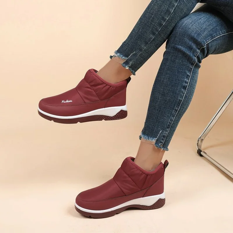 

Winter Warm Women Boots Ankle Boots 2022 Women Waterproof Casual Shoes Ladies Slip-On Soft Female Solid Color