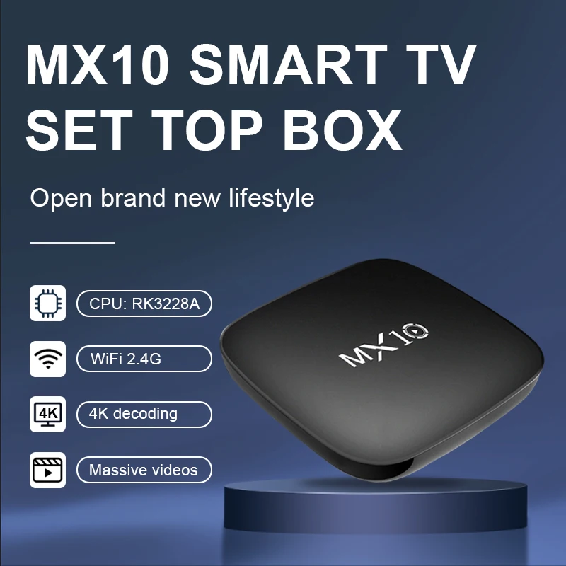 

TV Box Android MX10 ARM Mali-400 MP2 DDRIII 1GB EMMC 8GB Android 7.1 2025 Most Popular Android TV Box Support 24 languages
