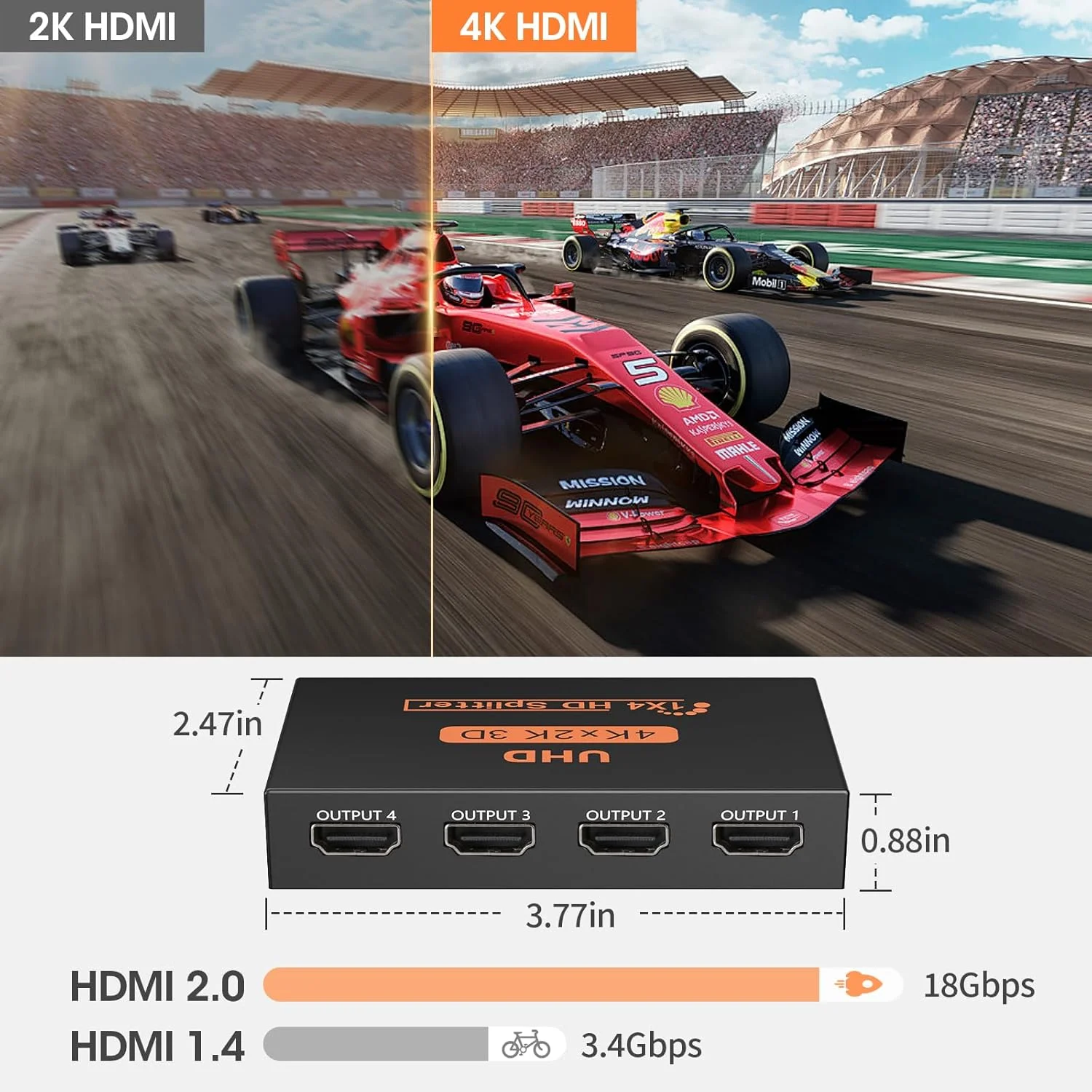 1 in 4 Out HDMI-Compatible Splitter  4K 2K UHD 3D 1x4 Video Splitter Adapter Simultaneous Display for HDTV  DVD  PS3/PS4 Xbox