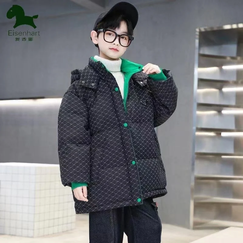 Boys' Cotton Jacket and Winter Clothing 2024 New Style Western-Style Mid Size Boys' Winter Down Cotton Jacket With Thick Coat