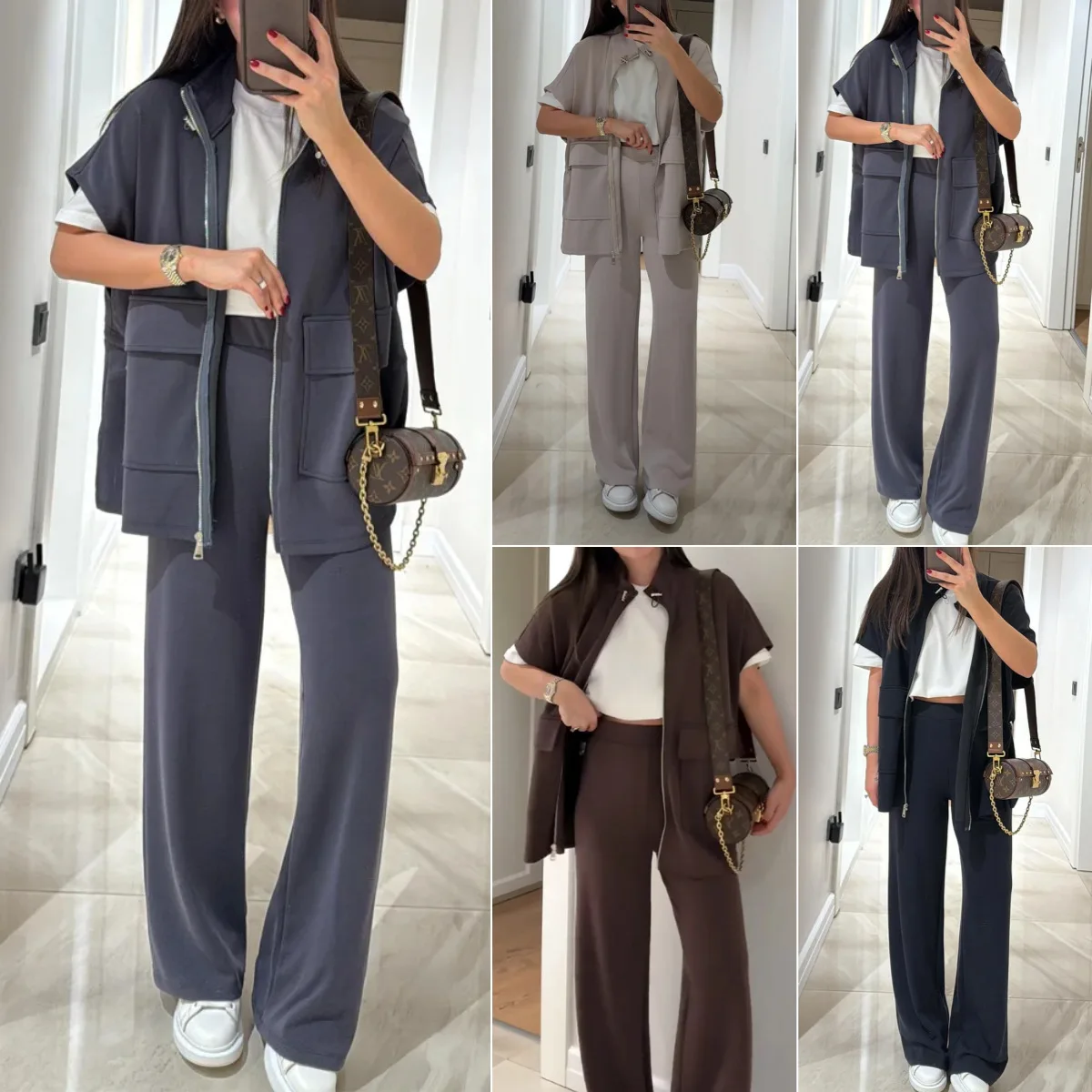 Setelan Celana Panjang dan Sweatshirt Wanita Warna Solid Kasual Longgar dengan Kantong untuk Musim Gugur dan Musim Panas 2025 Gaya Eropa dan Amerika