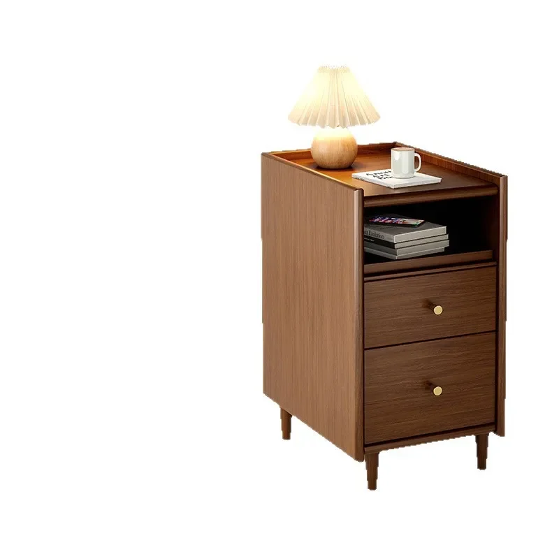 Solid Wood Narrow Side Table Bedside Shelf Small Edge Cabinet for Living Room Bedroom Ultra Slim Nightstand Storage