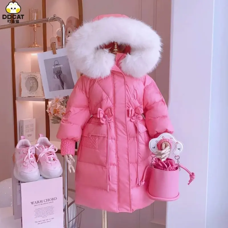 NEW Children\'s Parkas Winter Hooded Down Jacket For Girls Winter Clothes Kids Warm Thick Velvet Hooded Baby Coats Outerwear